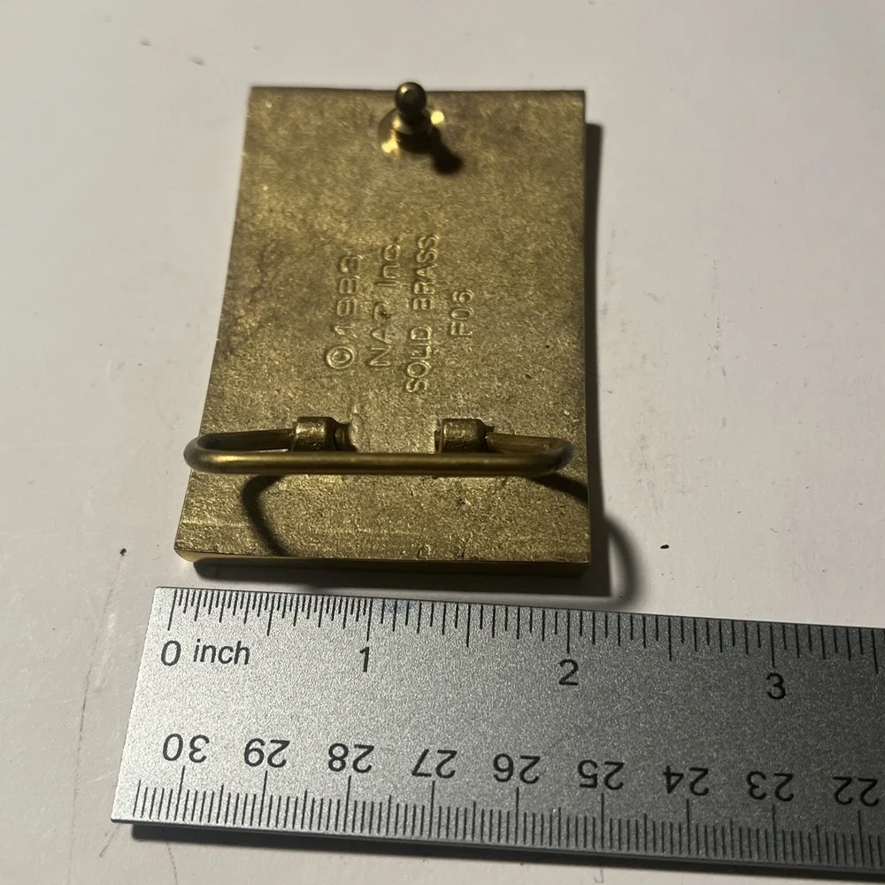VTG 1983 Ford Mustang Car Enamel Solid Brass Belt Buckle NAP Inc F05 Rare NOS
